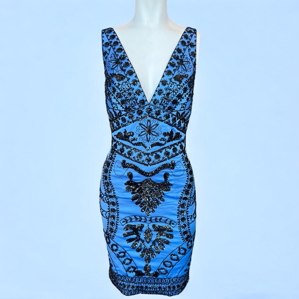 Mandalay Y2K Blue and Black Beaded Embellished Dress